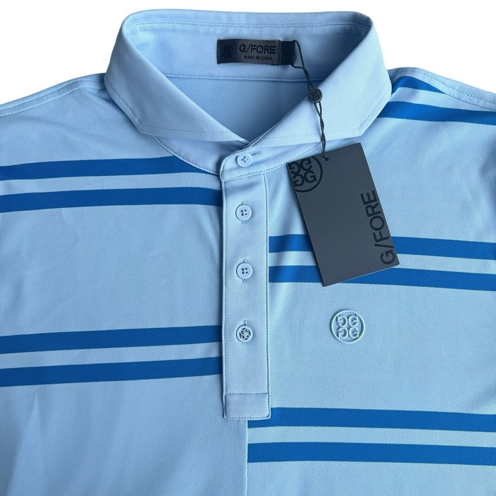 G/FORE G4 Off Set Stripe Men's Golf Performance Polo Blue/Light Large